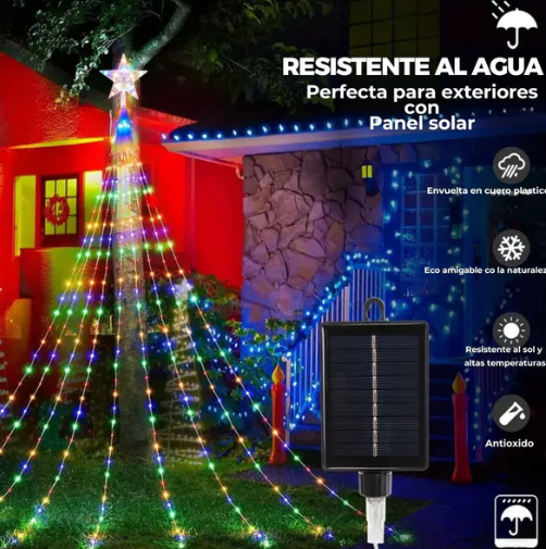 🌠Estrella digital efecto cascada🎄 (Con panel solar +12 horas continuas de luz)